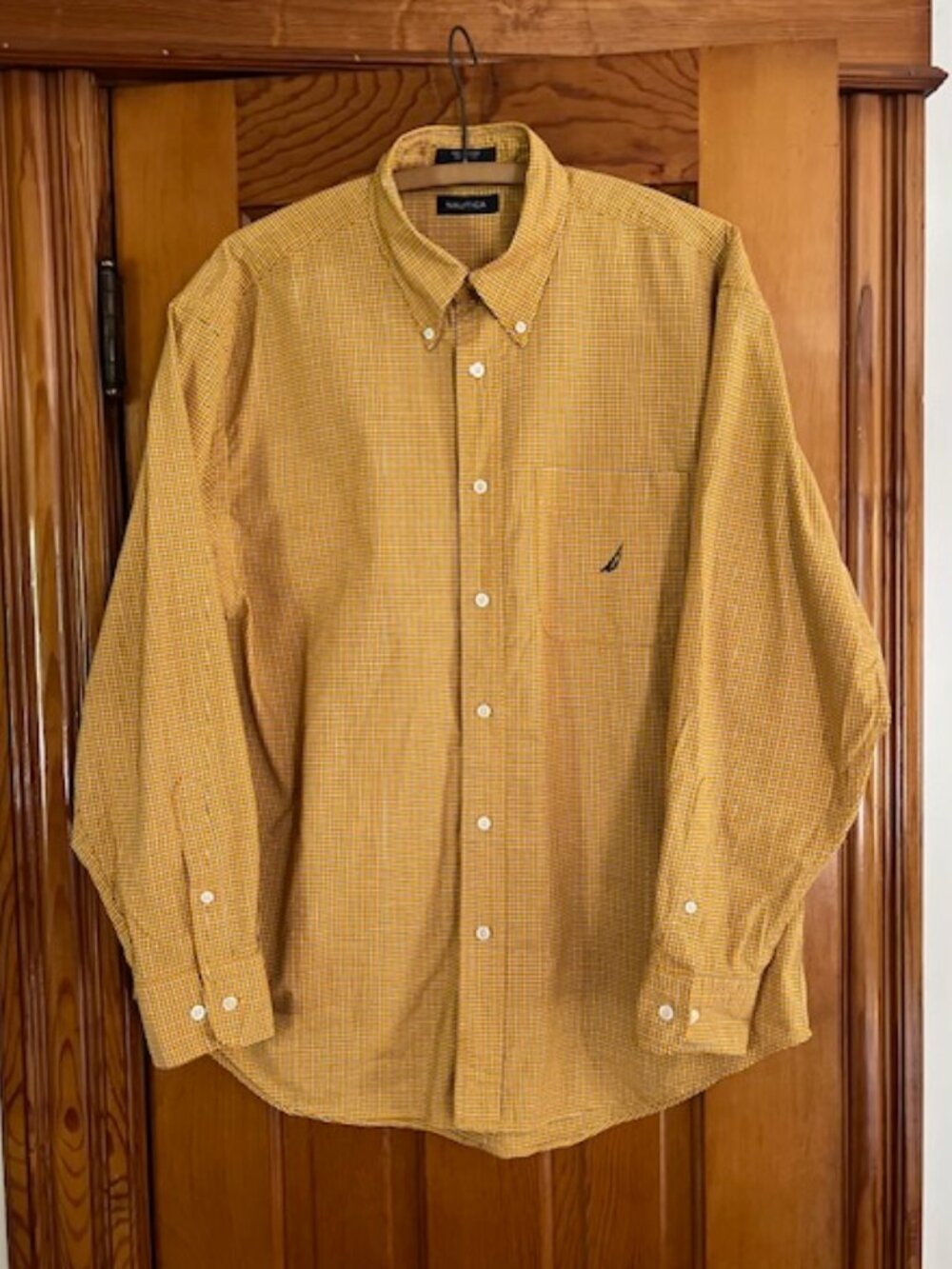 NAUTICA Gingham Plaid Button-Down Cotton Shirt Men's Large